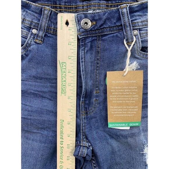 Free Planet Denim Jeans Mens 32X32 Blue Destroyed Distressed Stretch Slim Fit - Picture 5 of 16